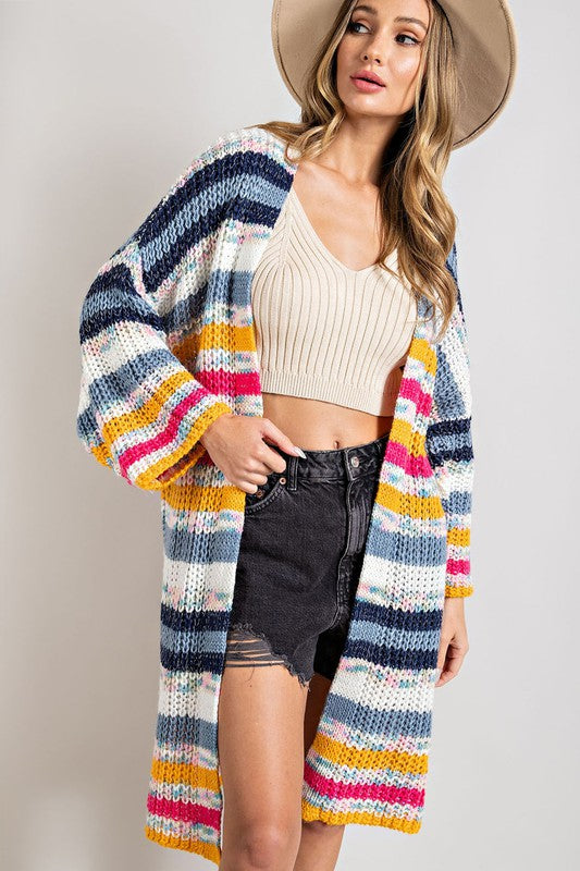 Plus Size Rainbow Striped Cardigan with Wide Sleeves