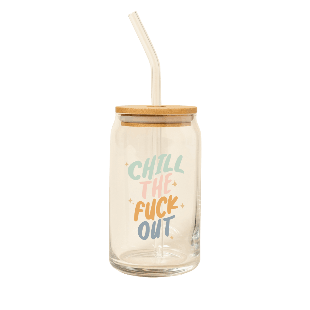 Can Glass w/Lid + Straw: Carnival Check