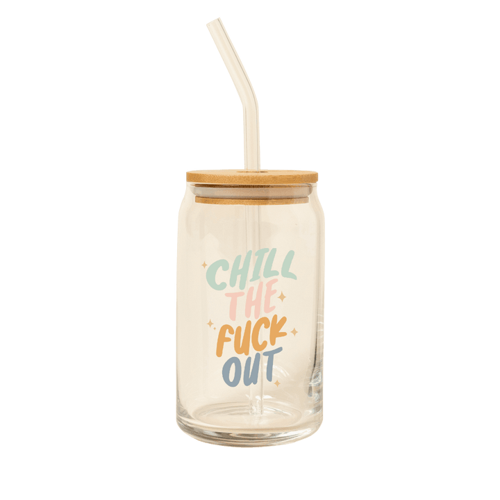 Can Glass w/Lid + Straw: Carnival Check