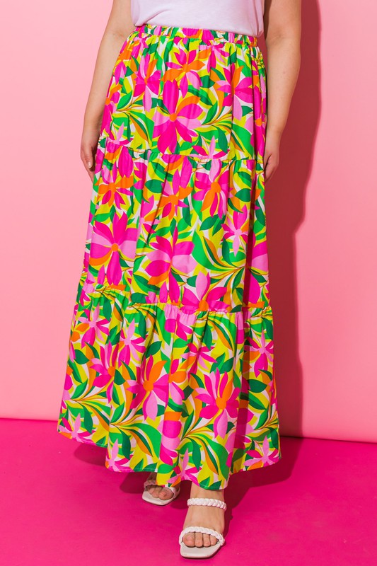 Flying Tomato Plus Size Printed Poplin Skirt
