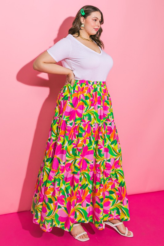 Flying Tomato Plus Size Printed Poplin Skirt