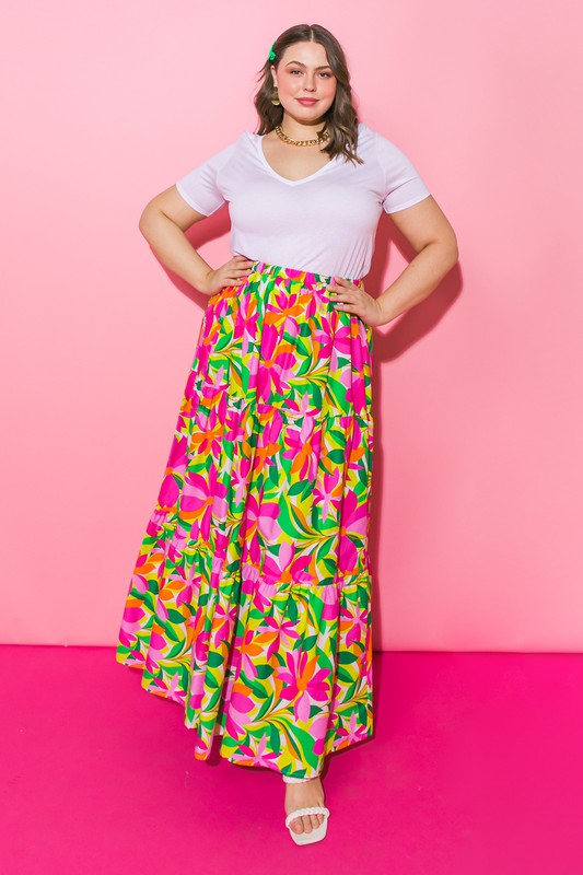 Flying Tomato Plus Size Printed Poplin Skirt
