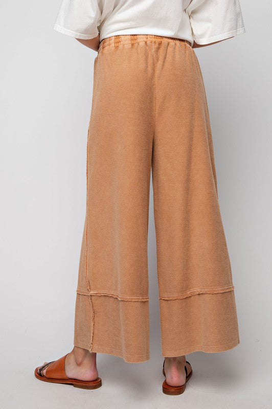 Plus Size MINERAL WASHED SOFT TWILL WIDE LEG PANTS in Cinnamon by Easel