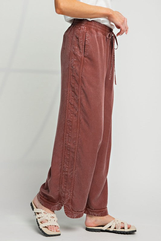 Women's BRUSHED SOFT TWILL WIDE LEG PANTS in Espresso by Easel