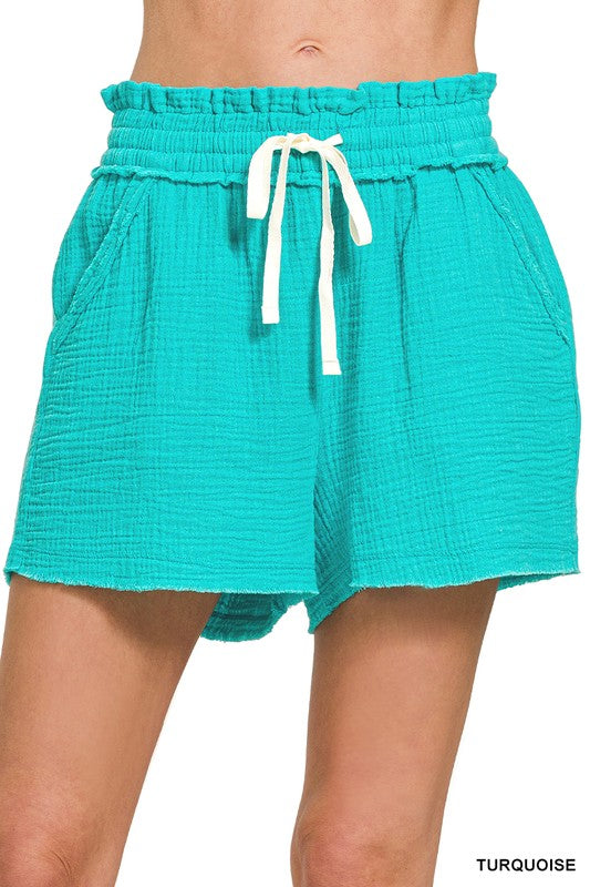 Women Double Gauze Elasticband Drawstring Waist Shorts