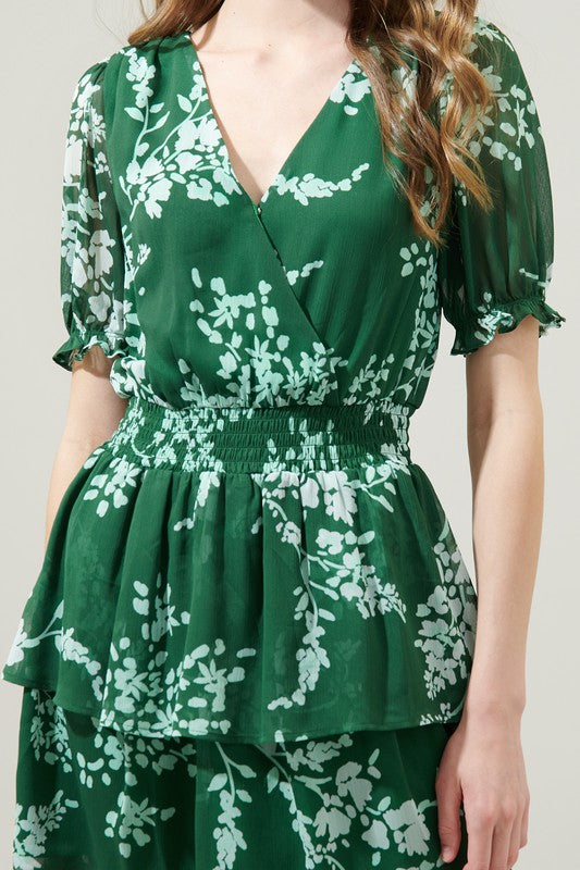 Womens Monterey Floral Amina Surplice Ruffle Mini Dress
