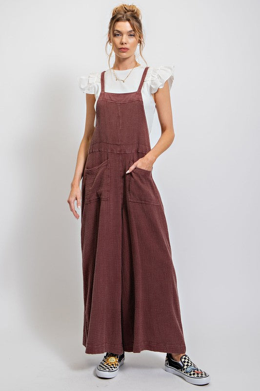 Easel PLUS Washed cotton jumpsuit/ Overalls in faded plum