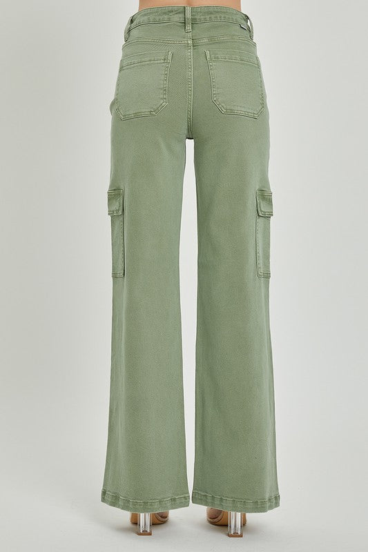 Plus size Risen Jeans high rise cargo pants wide legs