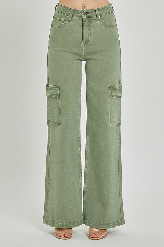 Plus size Risen Jeans high rise cargo pants wide legs