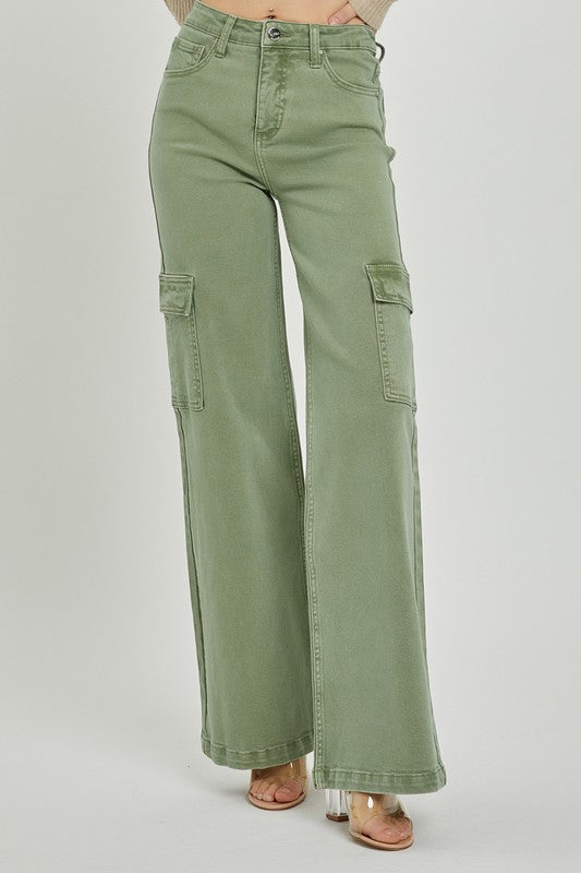 Plus size Risen Jeans high rise cargo pants wide legs