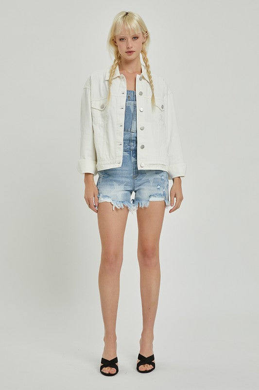 Plus sized oversized jean jacket in white by mittoshop