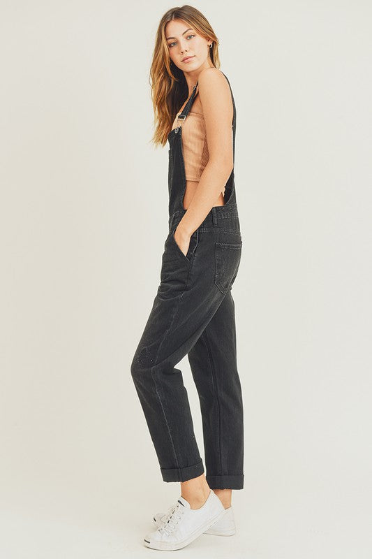 Plus size relaxed fit overall jeans in black