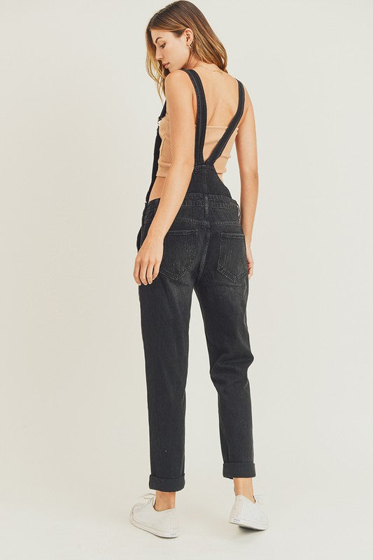 Plus size relaxed fit overall jeans in black