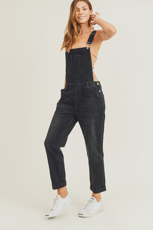 Plus size relaxed fit overall jeans in black