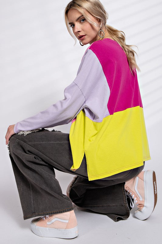 Women's Easel Color Block Long Sleeve in Magenta