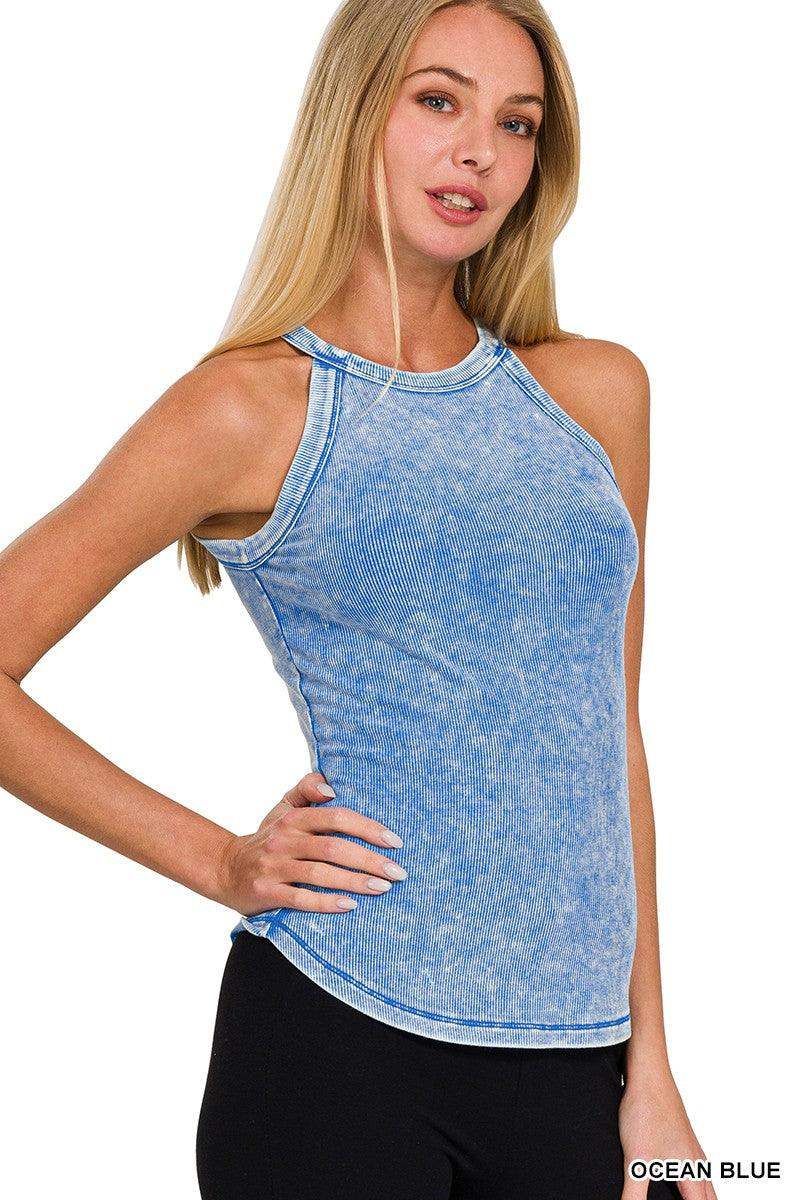 WOMENS WASHED RIBBED CAMI TOP- OCEAN BLUE