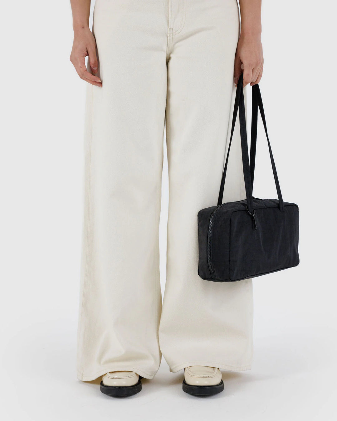 BAGGU- Nylon Bowler Bag Shoulder Purse- Black