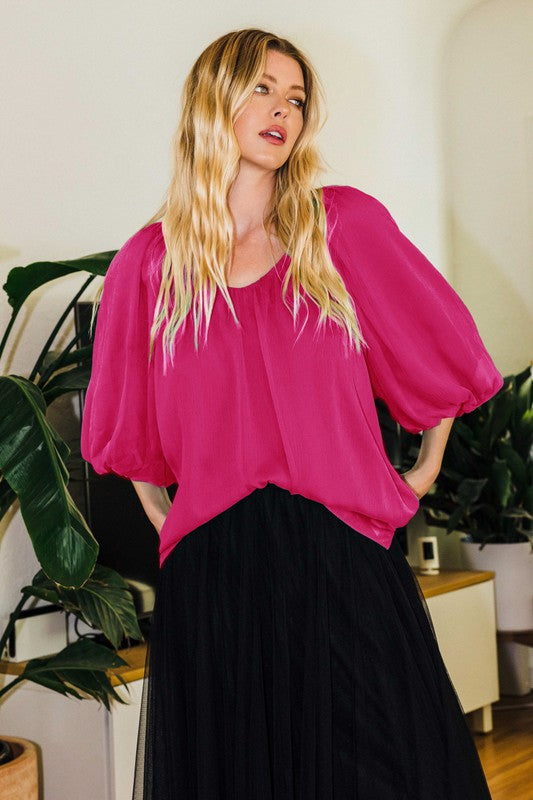 Plus Size Lined Magenta Top