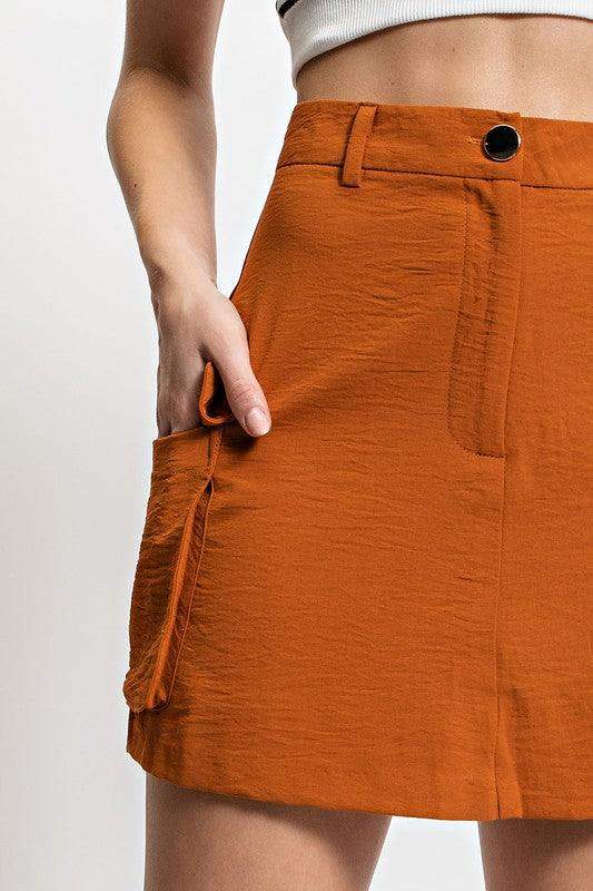 Womens Solid Utility Button Front Skort in Rust