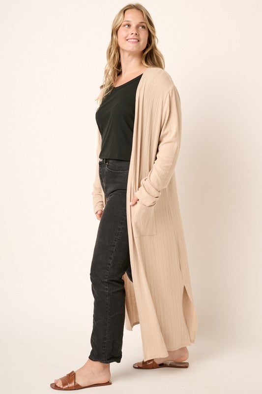Plus Size Mittoshop wide ribe knit long sleeve cardigan