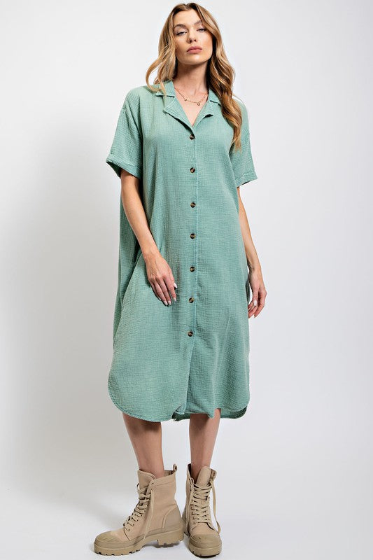 Womens Easel Mineral Washed Button Dress