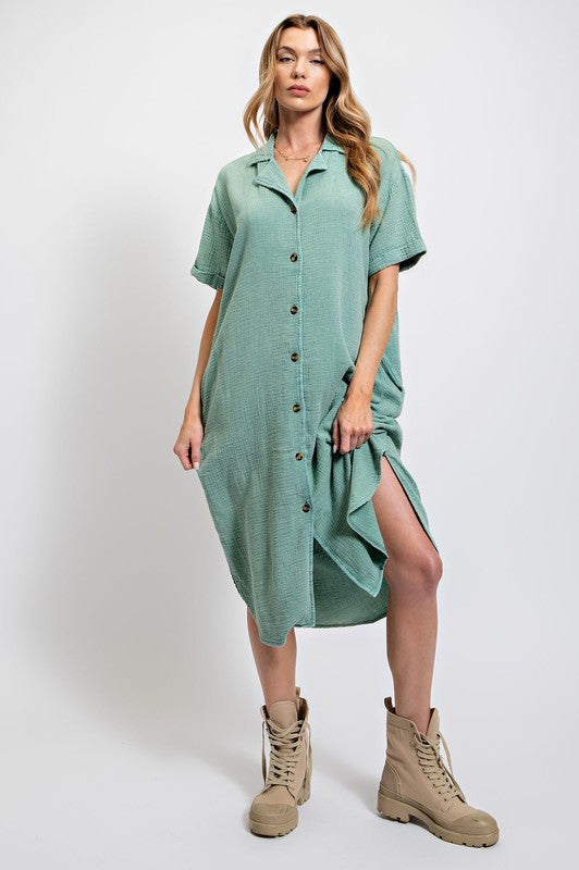 Womens Easel Mineral Washed Button Dress