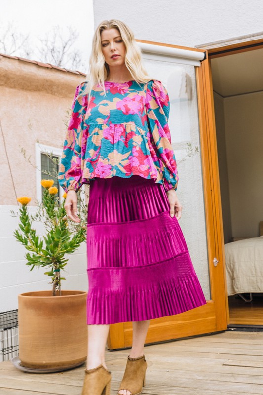 Plus Size Pleated Velvet Midi Skirt