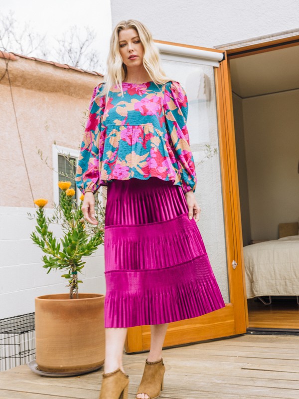 Plus Size Pleated Velvet Midi Skirt