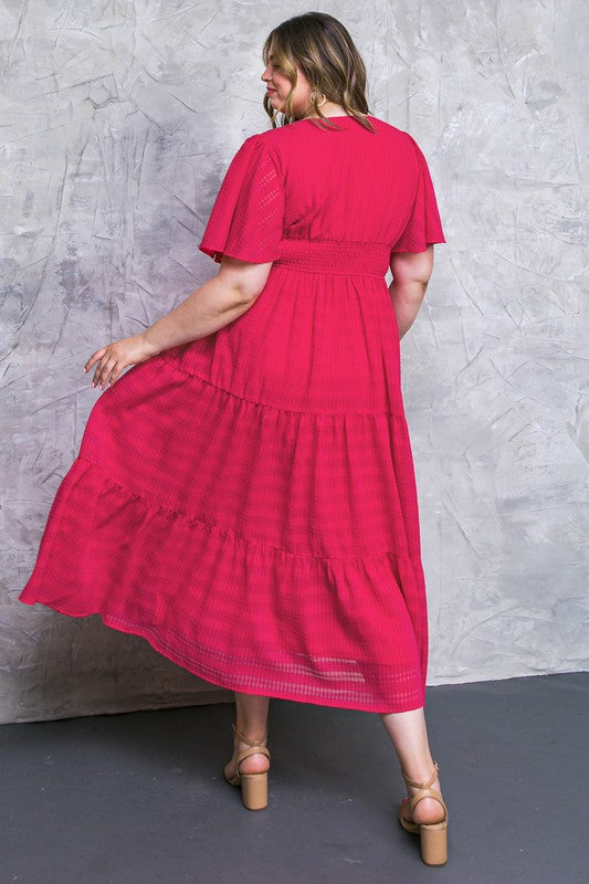 Flying Tomato Plus Size solid textured woven maxi dress