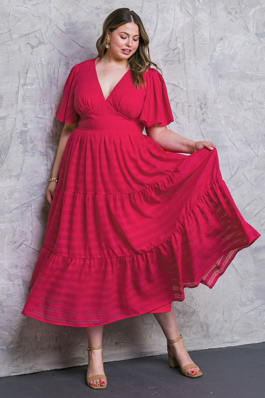 Flying Tomato Plus Size solid textured woven maxi dress