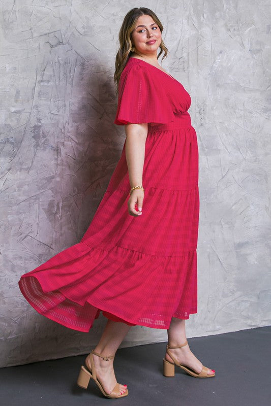 Flying Tomato Plus Size solid textured woven maxi dress