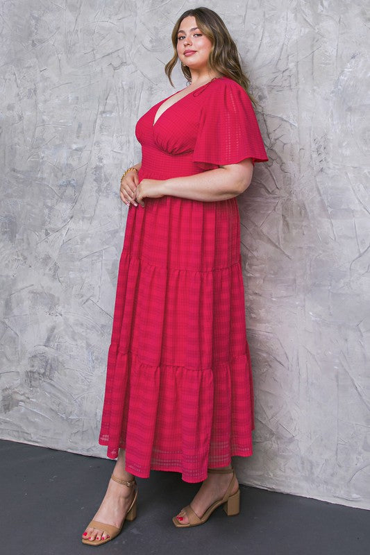 Flying Tomato Plus Size solid textured woven maxi dress