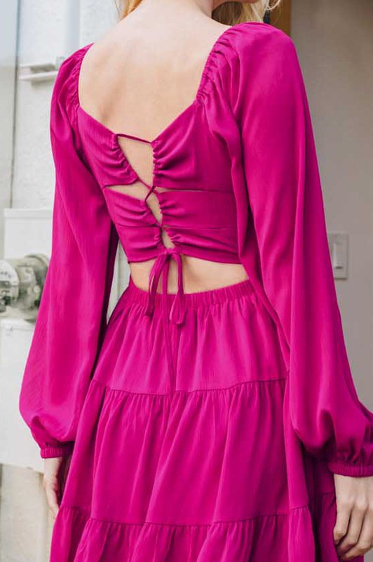 Womens Oddi Puff Long Sleeve Tiered Dress