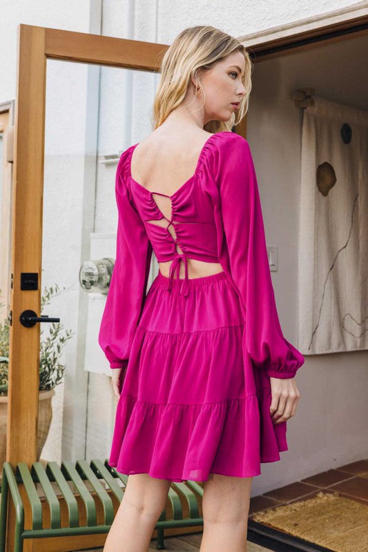 Womens Oddi Puff Long Sleeve Tiered Dress