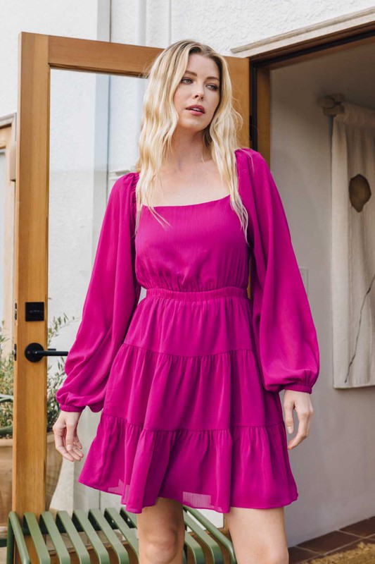 Womens Oddi Puff Long Sleeve Tiered Dress