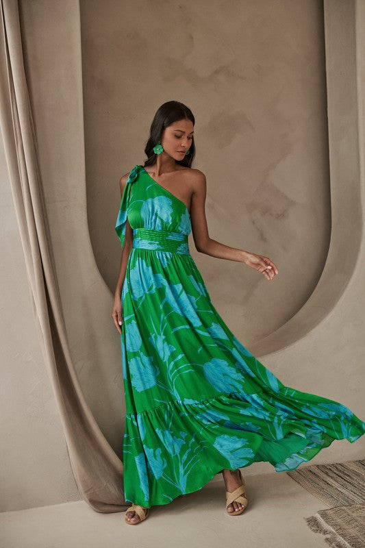 Womens & Plus Size Sugar Lips Seamoss Floral Bayou One Shoulder Maxi Dress