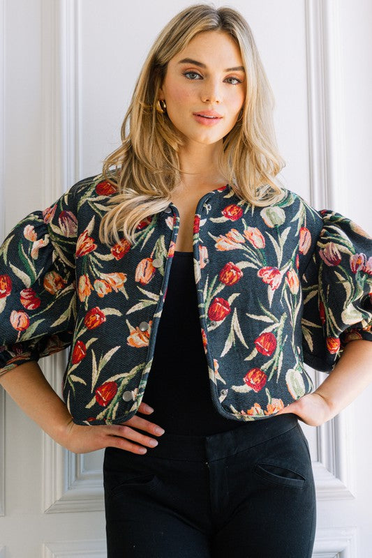 Plus Size Oddi Cropped Puff Sleeve Tulip Jacket