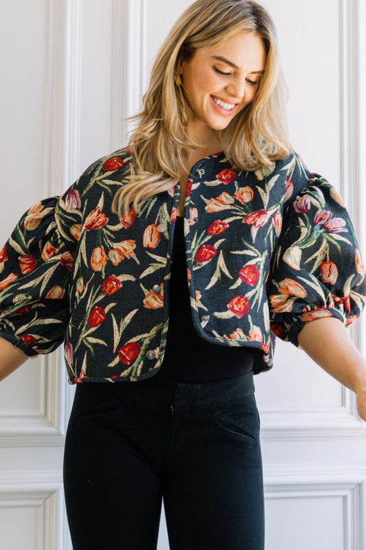 Plus Size Oddi Cropped Puff Sleeve Tulip Jacket