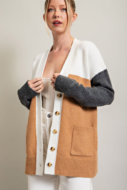 Women's COLOR BLOCK POCKET CARDIGAN