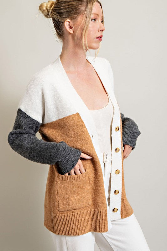 Women's COLOR BLOCK POCKET CARDIGAN