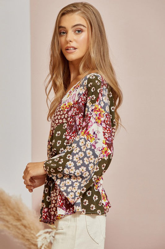 Womens Andre patchwork printed top
