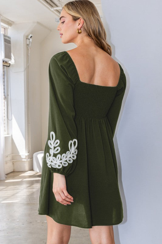 Plus Size Embroidered V-neck Mini Dress