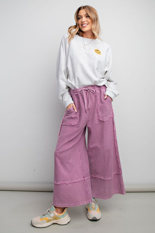 Women's MINERAL WASHED SOFT TWILL WIDE LEG PANTS in Berry by Easel