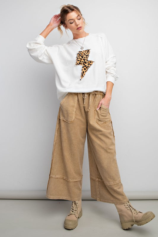 Women's MINERAL WASHED SOFT TWILL WIDE LEG PANTS in Pretzel by Easel