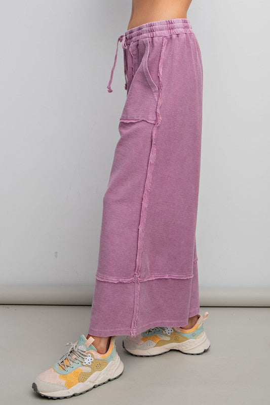 Plus Size MINERAL WASHED SOFT TWILL WIDE LEG PANTS in Berry by Easel