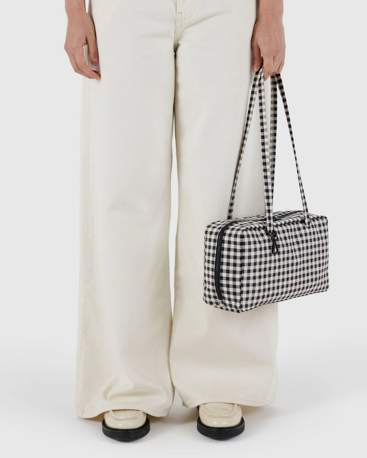 BAGGU- Nylon Bowler Bag Shoulder Purse- Black and White Gingham