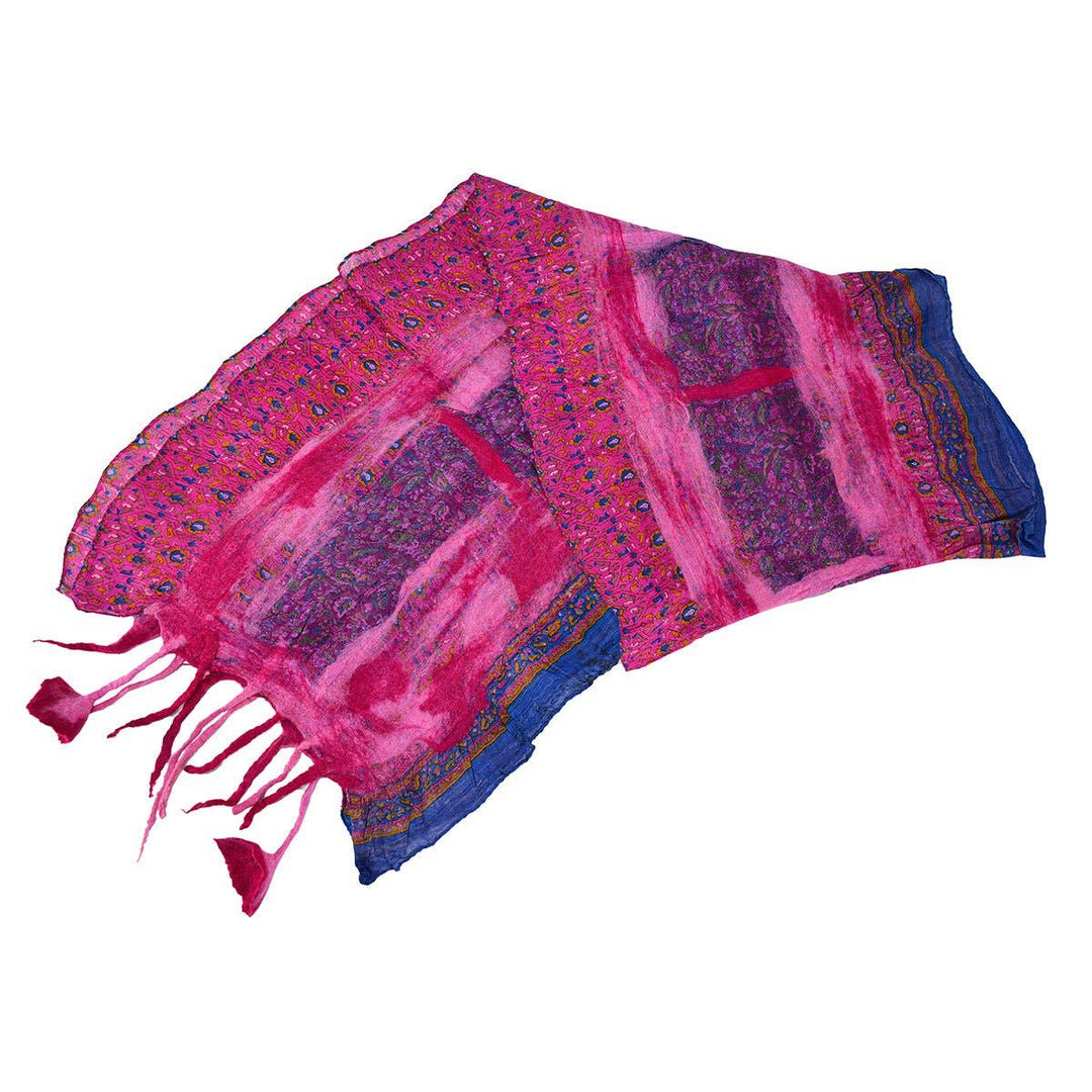 BNB Crafts Inc. - Pink Felt and Saree Vintage Scarves with Flower Hanging