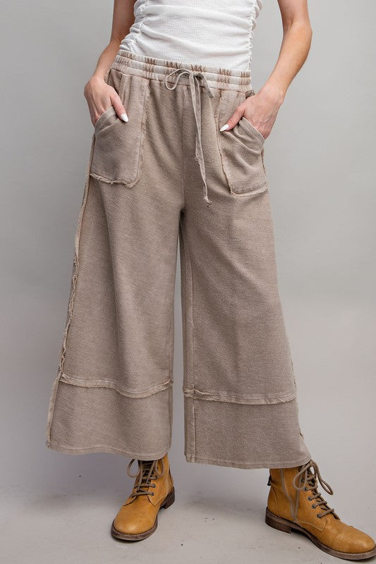Women's MINERAL WASHED SOFT TWILL WIDE LEG PANTS in Cocoa by Easel