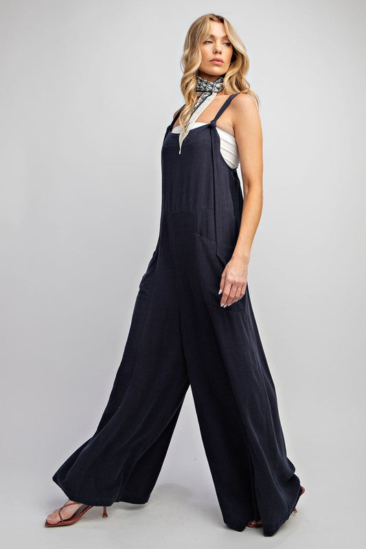 Plus Size Easel Wide Leg Jumpsuit Overalls Adjustable Straps In Dark Charcoal