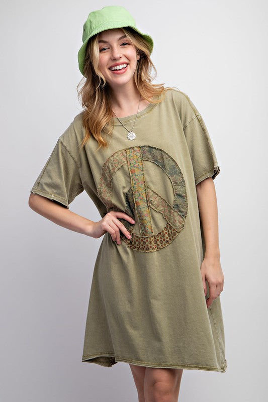 Plus  Size Easel PEACE PATCH WASHED COTTON JERSEY TUNIC DRESS by Easel